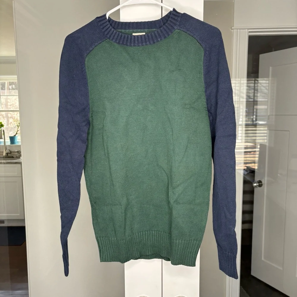 NWT J. Crew Heritage Cotton Sweater Colorblock Green Navy Blue